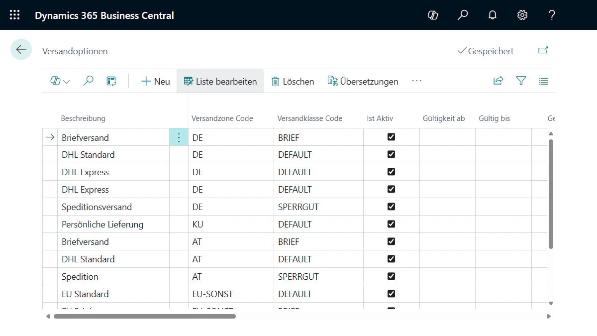 Benutzeroberfläche von Microsoft Dynamics 365 Business Central mit Produktdaten für eine Webshop-Integration.