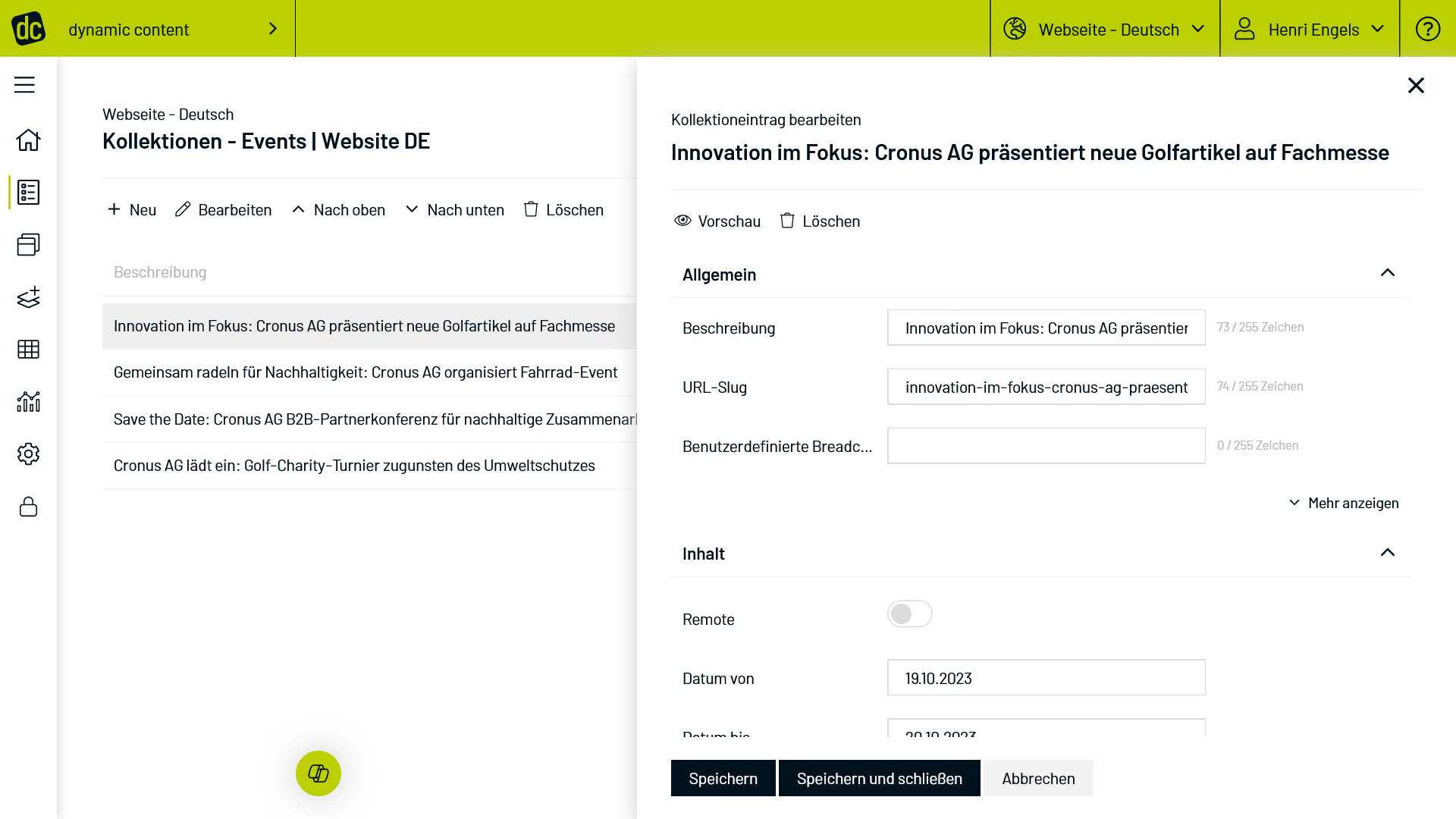 dynamic content Kollektionen