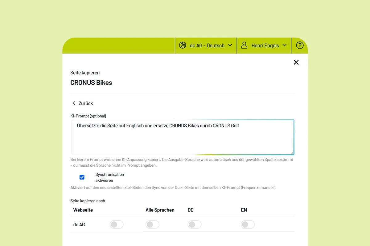 dynamic content Seiten Syncronisieren und Übersetzen