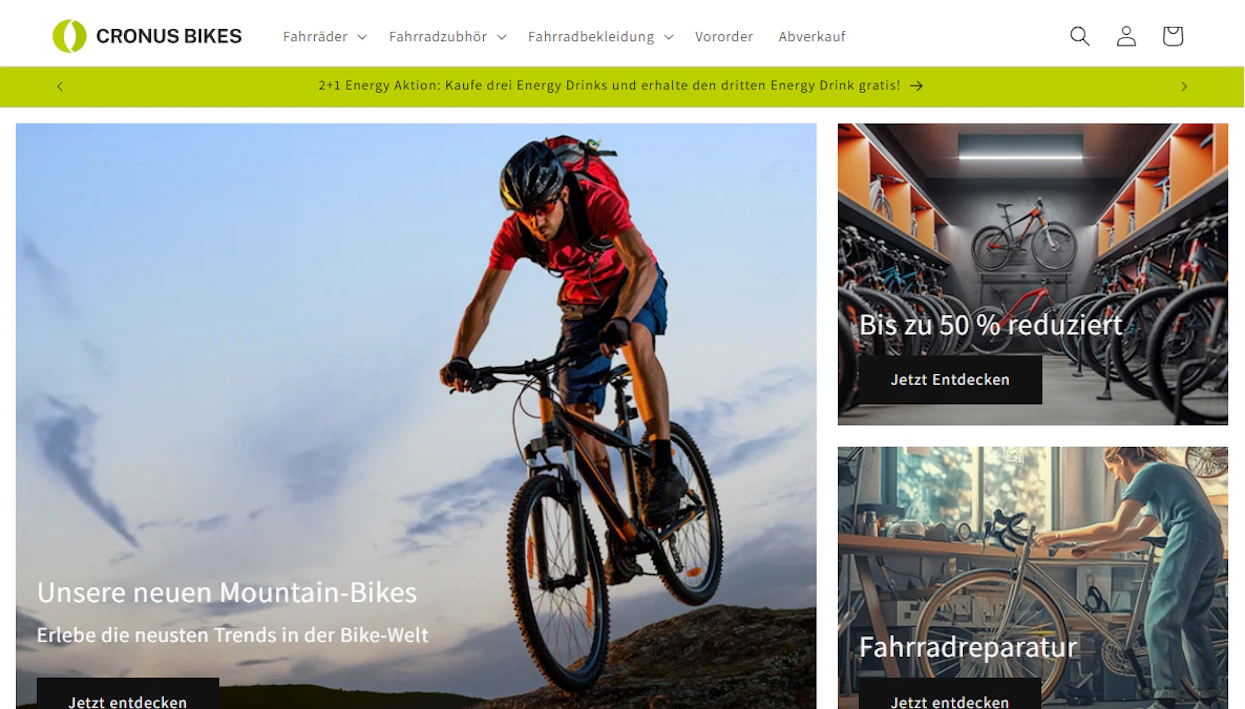 Benutzeroberfläche des CRONUS BIKES B2B-Händlerportals für Fahrräder und Zubehör.