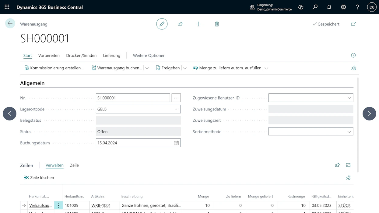 Artikelkarte in Microsoft Dynamics 365 Business Central für das Produkt AMSTERDAM Lampe.
