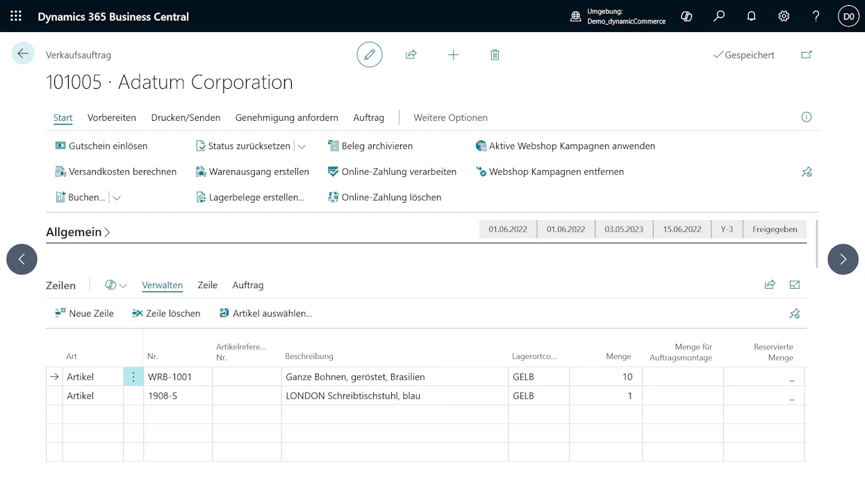 Debitorenkarte von Trey Research in Microsoft Dynamics 365 Business Central mit Kontodaten und Salden.