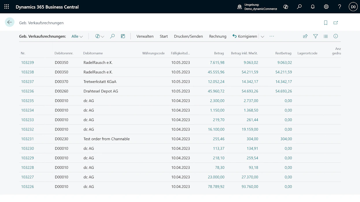 Bedieneroberfläche von Microsoft Dynamics 365 Business Central mit der Sachposten-Vorschau für Finanzen.