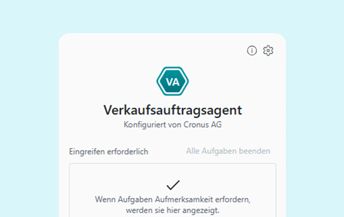 Benutzeroberfläche des Verkaufsauftragsagenten in Microsoft Dynamics 365 Business Central Copilot.
