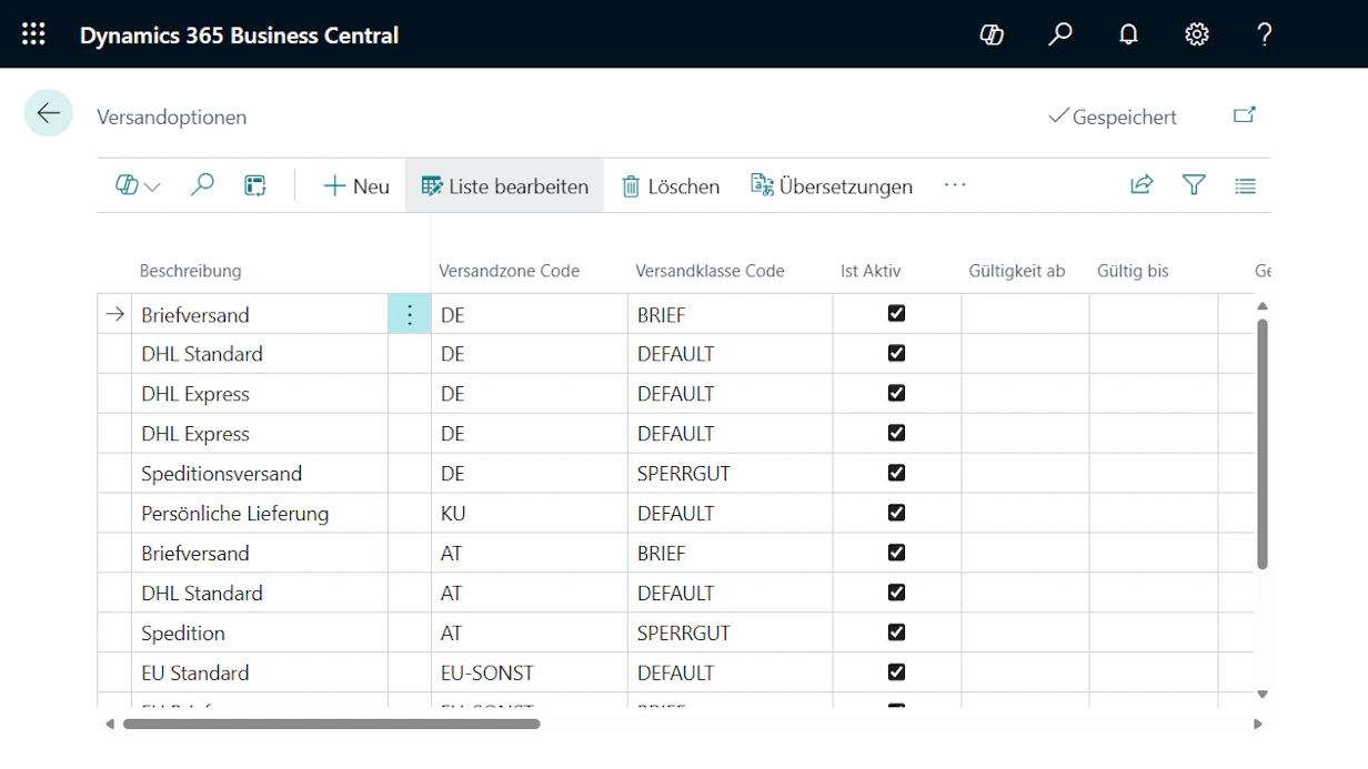 Benutzeroberfläche von Microsoft Dynamics 365 Business Central mit Produktdaten für eine Webshop-Integration.