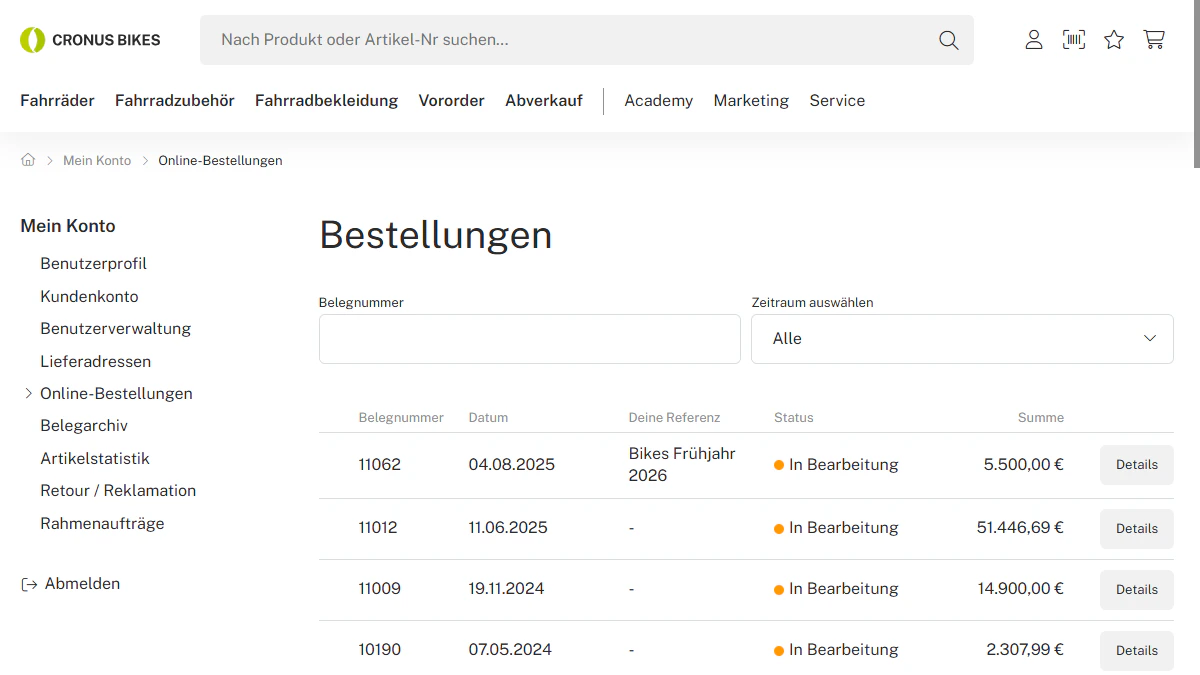 Webshop Oberfläche b2b-Portal