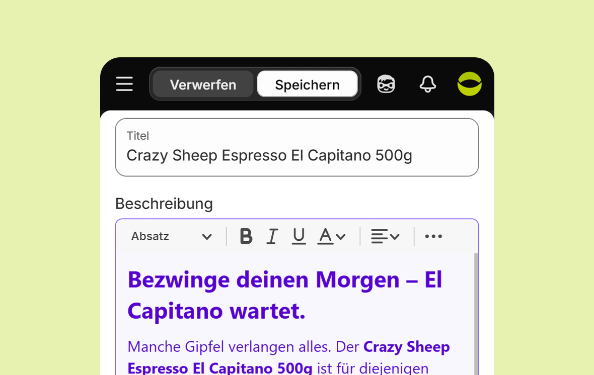 Eingabemaske von Dynamic Commerce zum Generieren von Artikeldaten mit Copilot.
