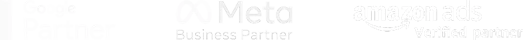 Logos: Google Partner, Meta Business Partner, amazon ads verified partner