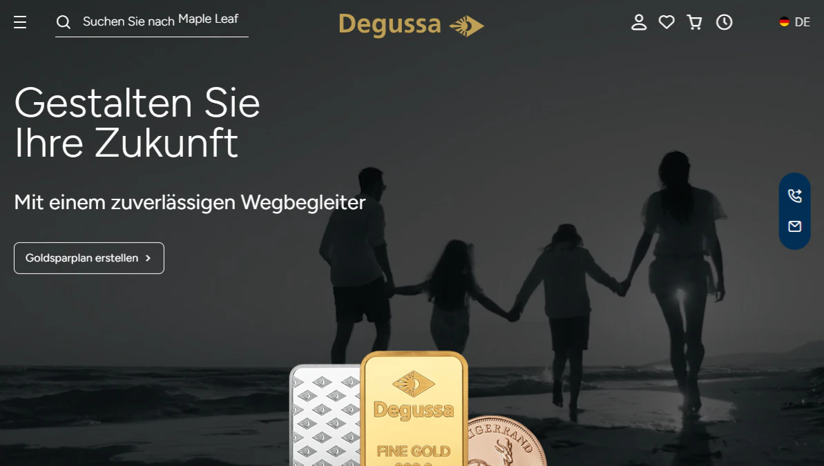 Screenshot der Startseite des Degussa Onlineshops