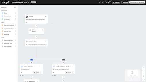 Benutzeroberfläche von Klaviyo zur Erstellung automatisierter E-Mail-Marketing-Flows.