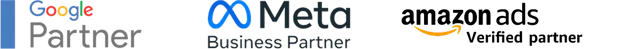 Logos Google Partner, Meta Business Partner, Amazon Ads Verified Partner