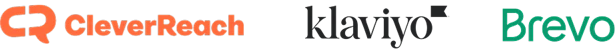Logos der E-Mail-Marketing-Plattformen CleverReach, Klaviyo und Brevo