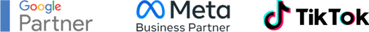 Logos von Google Partner, Meta Business Partner, TikTok