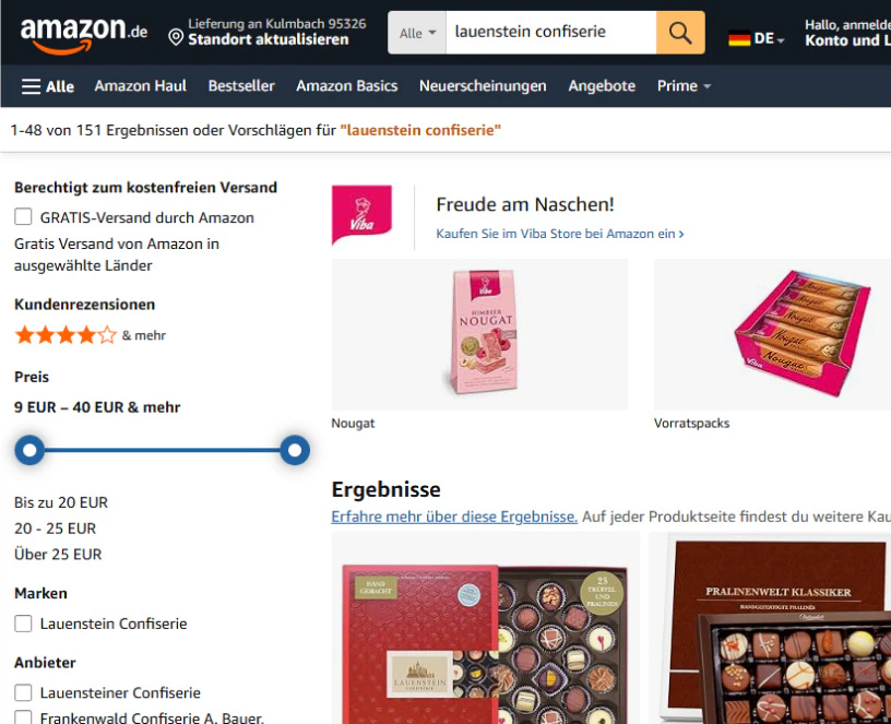 Suchergebnisse für Lauenstein Confiserie und Viba Nougat auf dem Amazon Marktplatz.