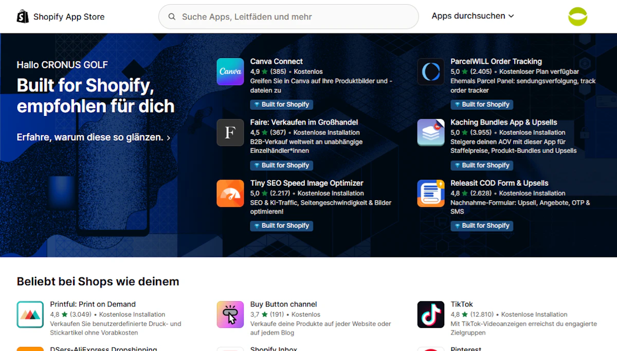 Screenshot der dynamic commerce Webshopartikel im Business Central