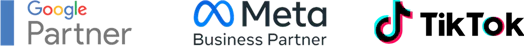 Logos von Google Partner, Meta Business Partner, TikTok